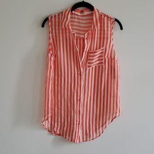 Ladies orange and white sheer shirt size L